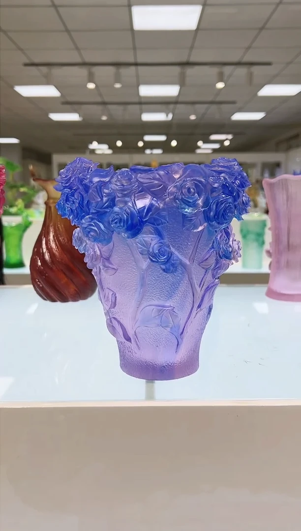 手工艺品琉璃古法琉璃玫瑰花瓶