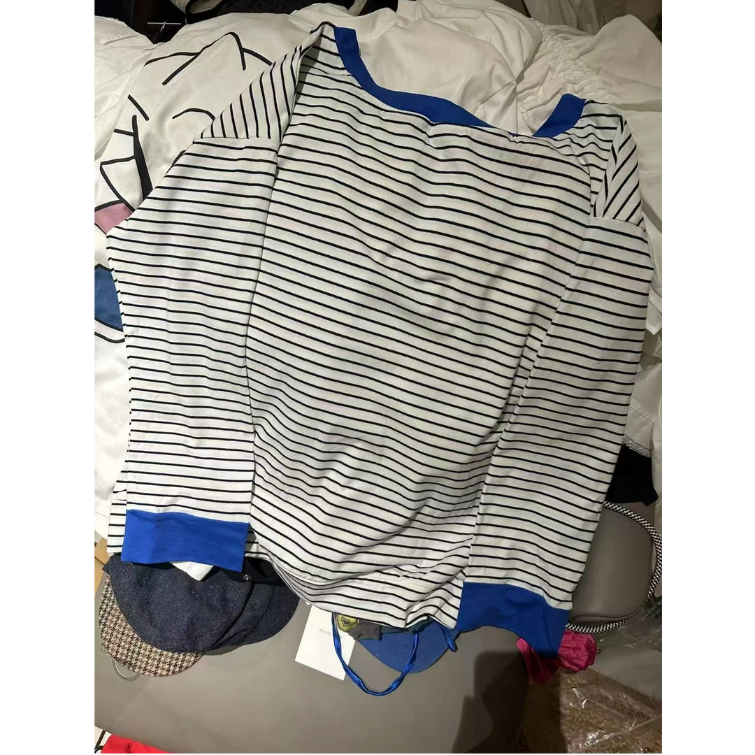 斜肩条纹长袖T恤#51151