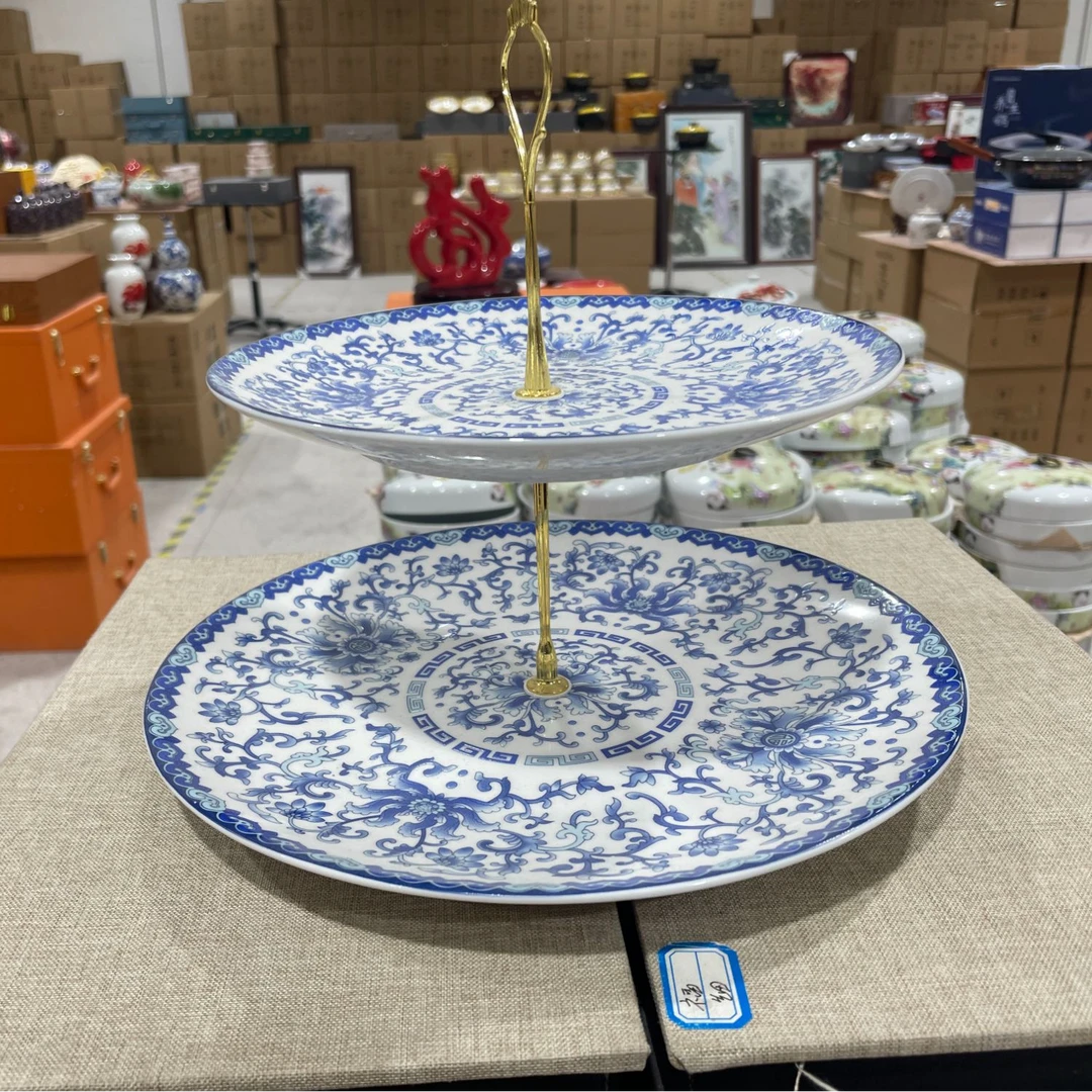 【娜姐专属】青花花卉缠枝双层果盘