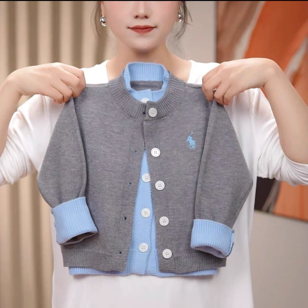 2025新款儿童韩版针织开衫毛衣刺绣时尚百搭男女款休闲假两件外套