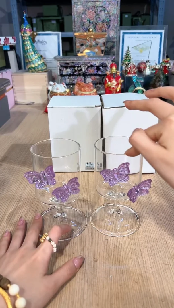 【闪购商品】杯121云按野双紫蝴蝶光面红酒对杯