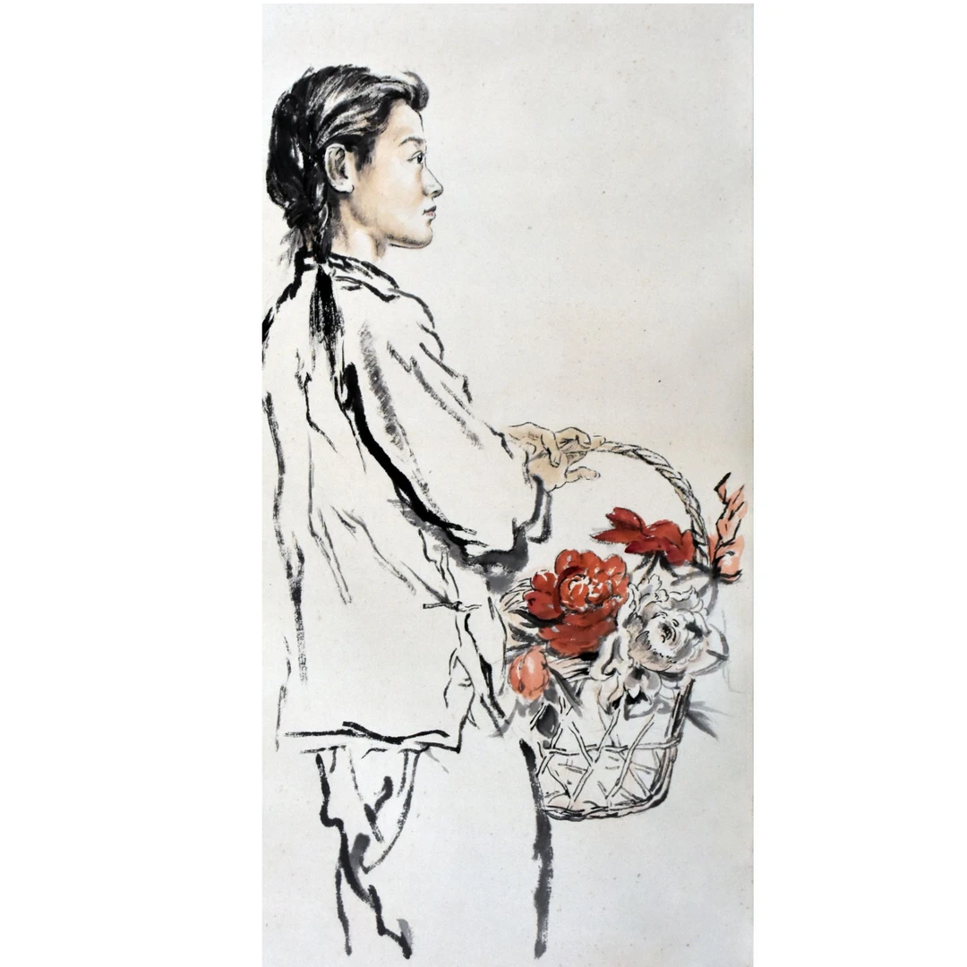 HM0210 蒋老 卖花女孩 86×44cm 纸本立轴