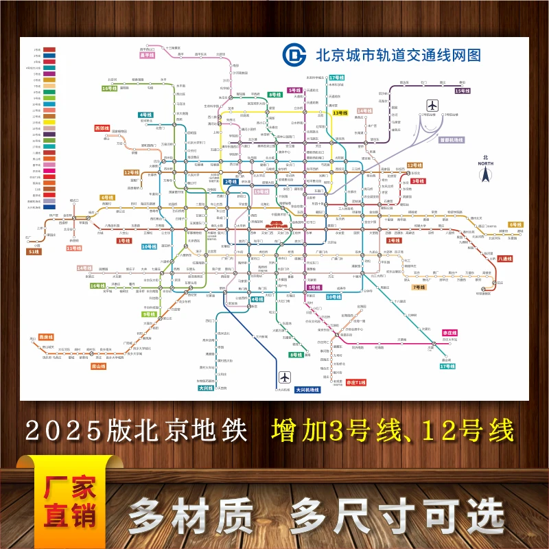2025版北京地铁首都轨道线路图交通铁轨图横版大图墙背胶宣传画布