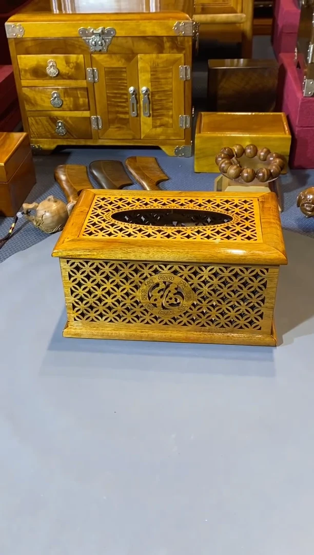 金丝楠小叶桢楠 镂空 纸巾盒