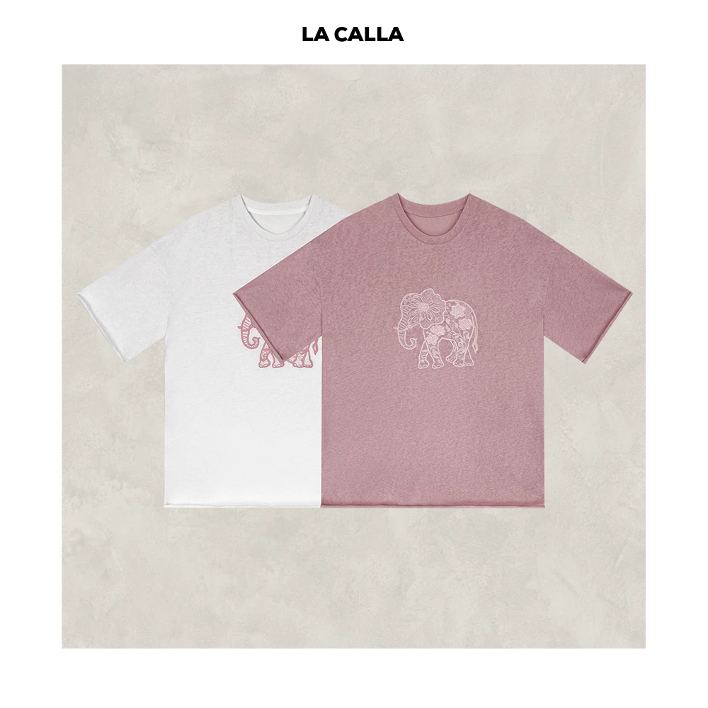 LA CALLA大象刺绣T设计师大象圆领百搭短袖T恤OY1811