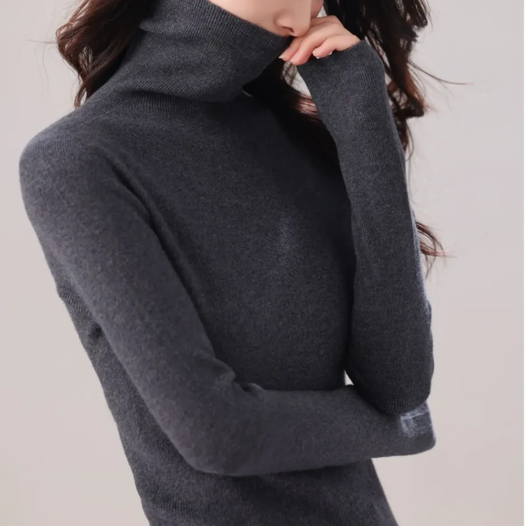 高领-100%精纺美丽诺羊毛衫-可机洗