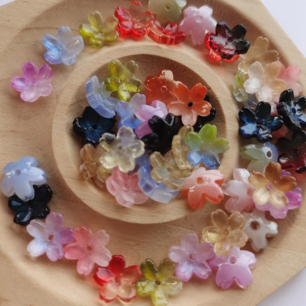 立体花花琉璃珠子中孔花朵古风DIY串珠饰品配件手绳扣头编织材料