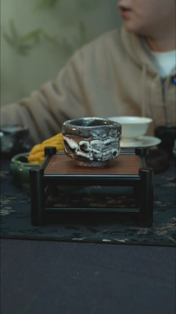 主人杯孤品 裸烧柴烧 志野 黑