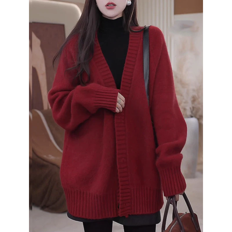 【大码女装】百搭针织开衫上衣秋冬新款宽松慵懒风长袖毛衣外套洋气