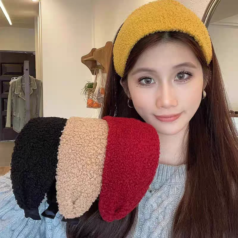 宽边羊羔毛绒发箍女款压发高颅顶头箍百搭外出日常发卡子秋冬头饰
