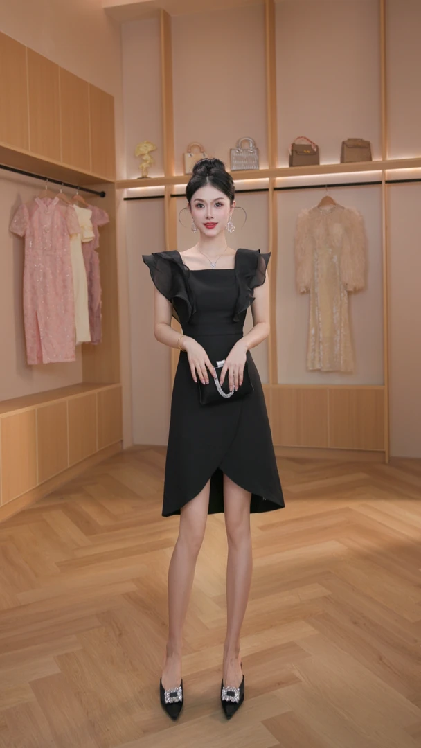 【柒老板定制】新款原创设计师重工收腰显瘦连衣裙45171