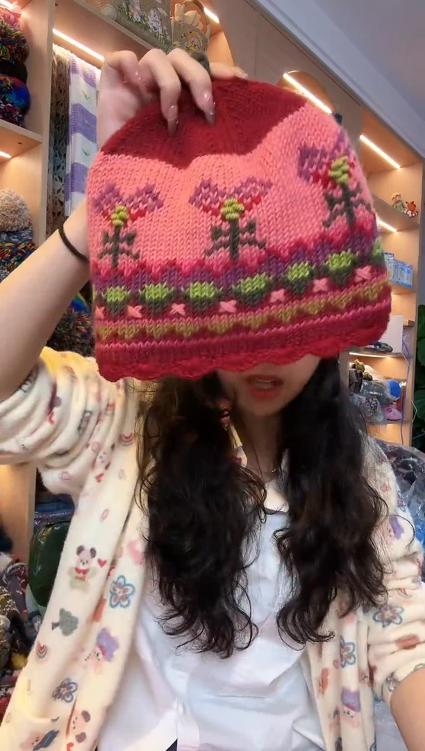 记**花美利奴软羊毛刺绣帽