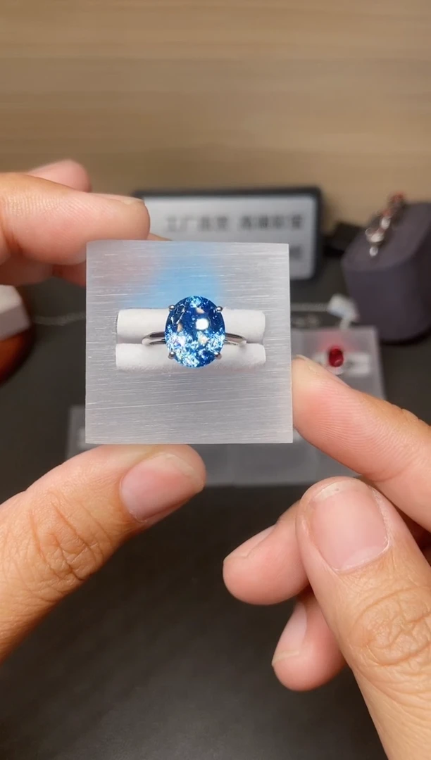 银S925镶嵌戒圈海蓝宝石222