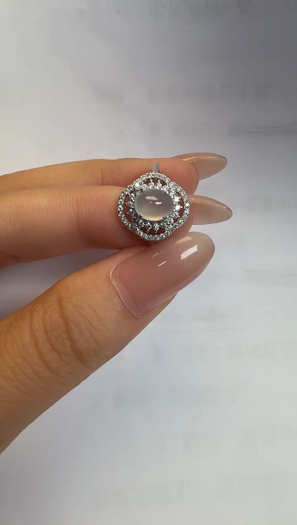 银S925镶嵌戒指翡翠通体925银镶缅甸A货翡翠戒指161