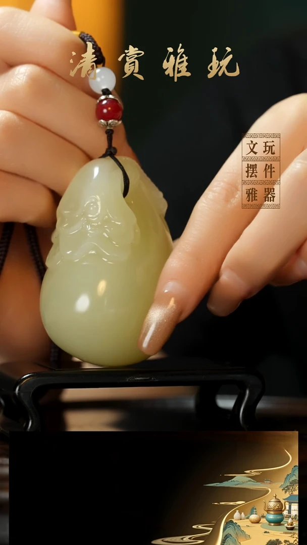 玉《富得流油福袋》手把件摆件