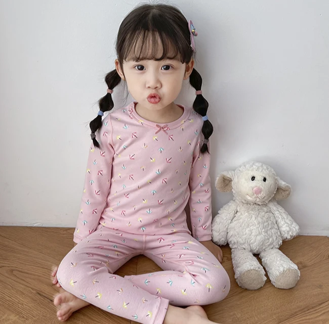 A27 儿童秋衣套装  桃粉小雨伞【280克棉】