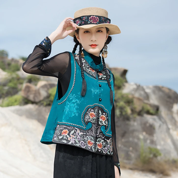 2025年春秋新款重工刺绣新中式国风手工盘民族风女士坎肩外套马甲