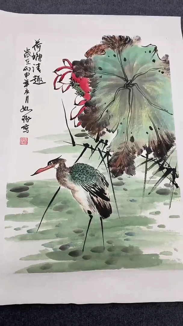 竖款精品开三花鸟，