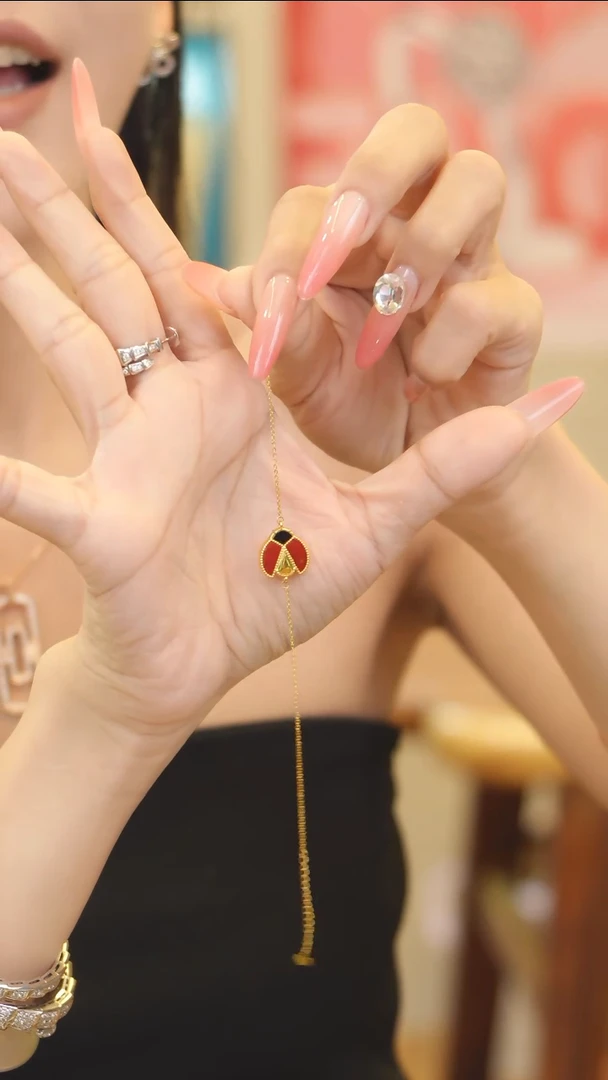 玛瑙/玉髓手链18K金镶嵌瓢虫