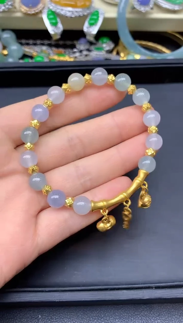 足金镶嵌手链翡翠240-雪姐翡翠天天见