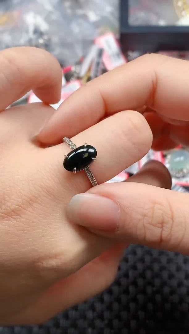 银S925镶嵌戒指翡翠天然A货缅甸翡翠