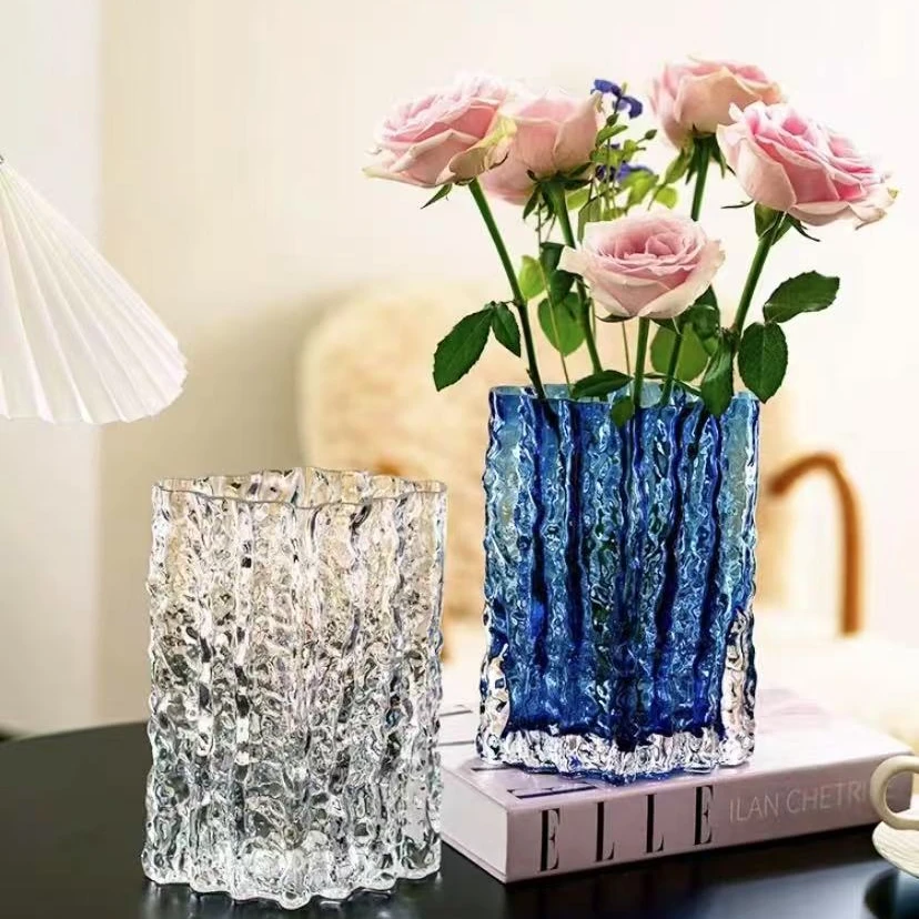 《21菱形冰川》高雅生活高颜值插花大口径厚实鲜花透明花瓶摆件欧式