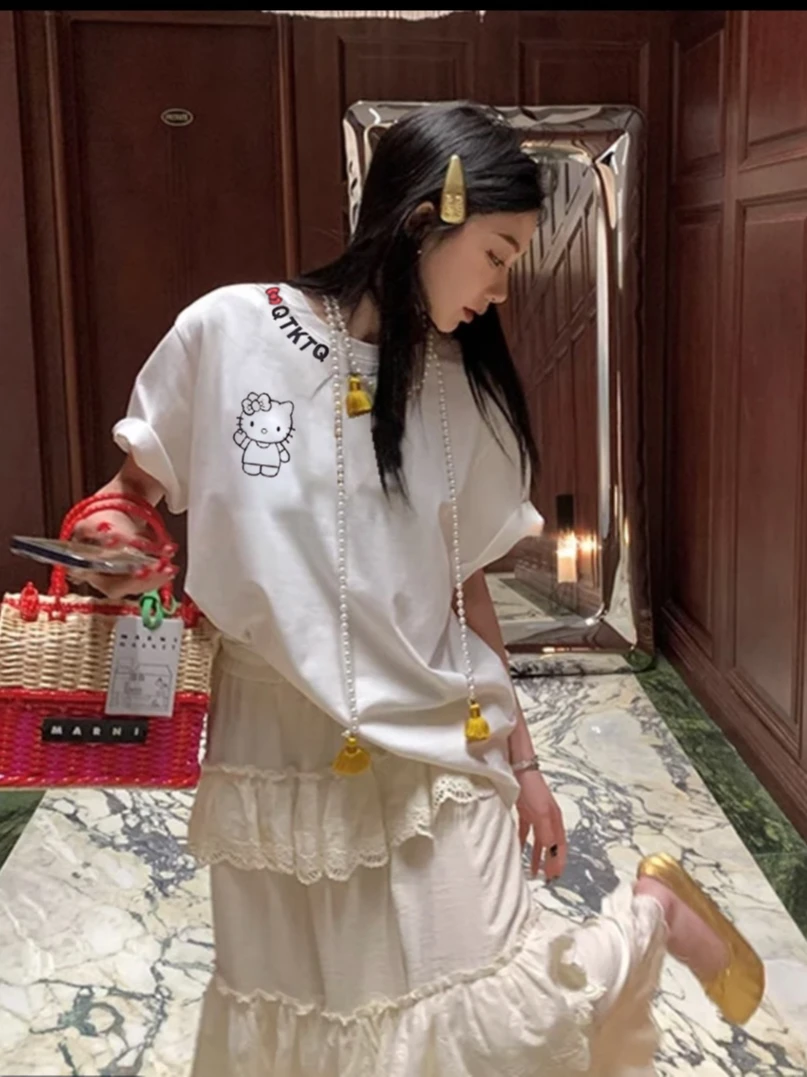 宽松bf慵懒风创意卡通正肩半袖上衣ins夏季时尚潮流纯棉短袖T恤女