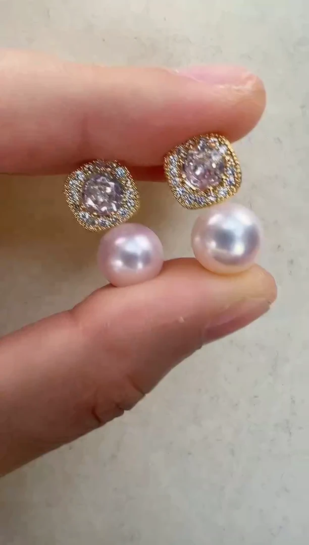 【闪购商品】淡水珍珠耳饰合金大方糖