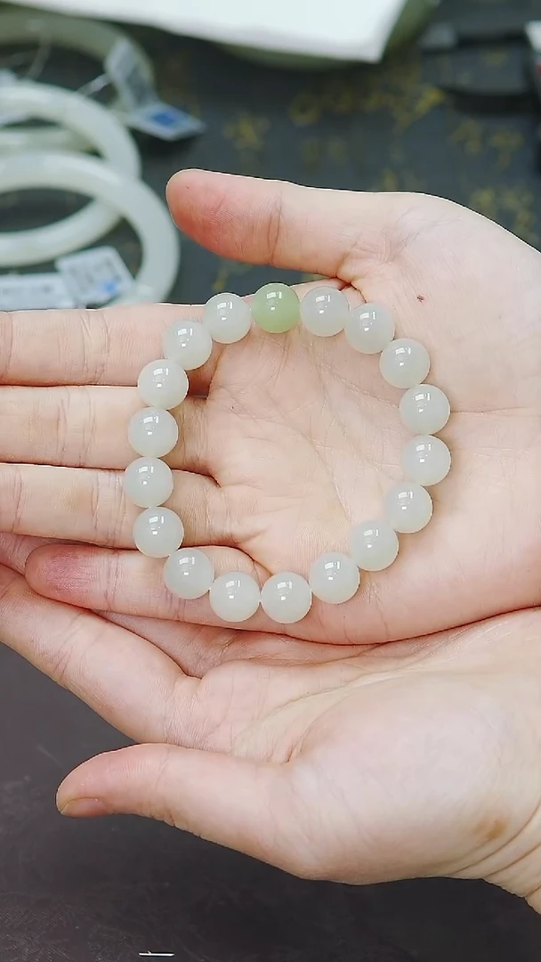 未镶嵌手串和田玉于田白翠手串10mm