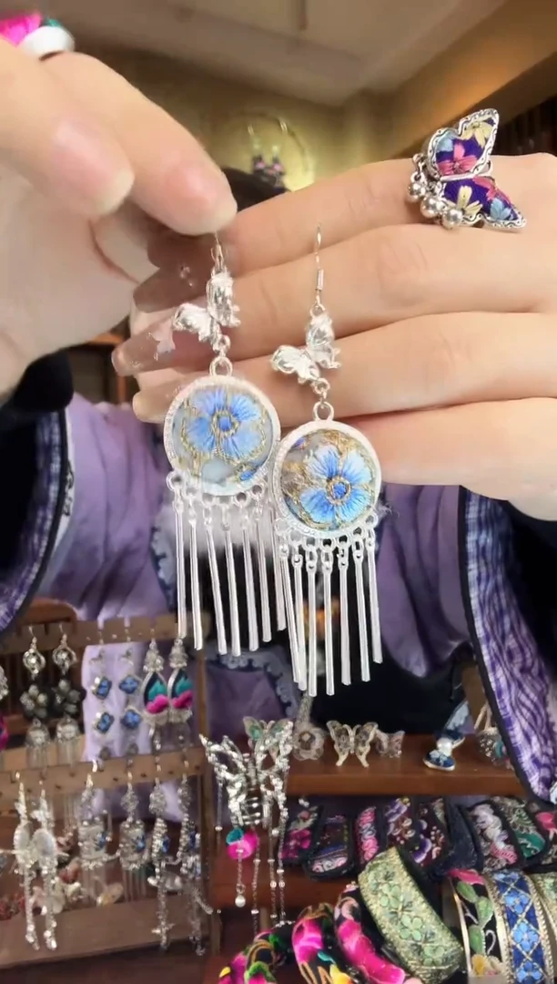 刺绣非遗刺绣民族风耳环