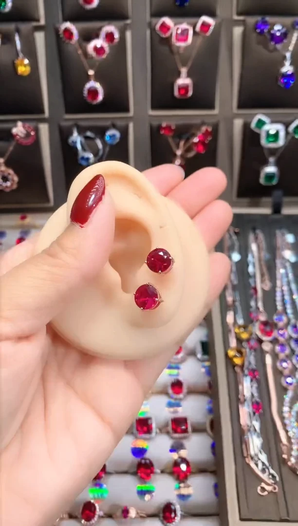 【闪购商品】红宝石耳饰银S925镶嵌玫瑰金