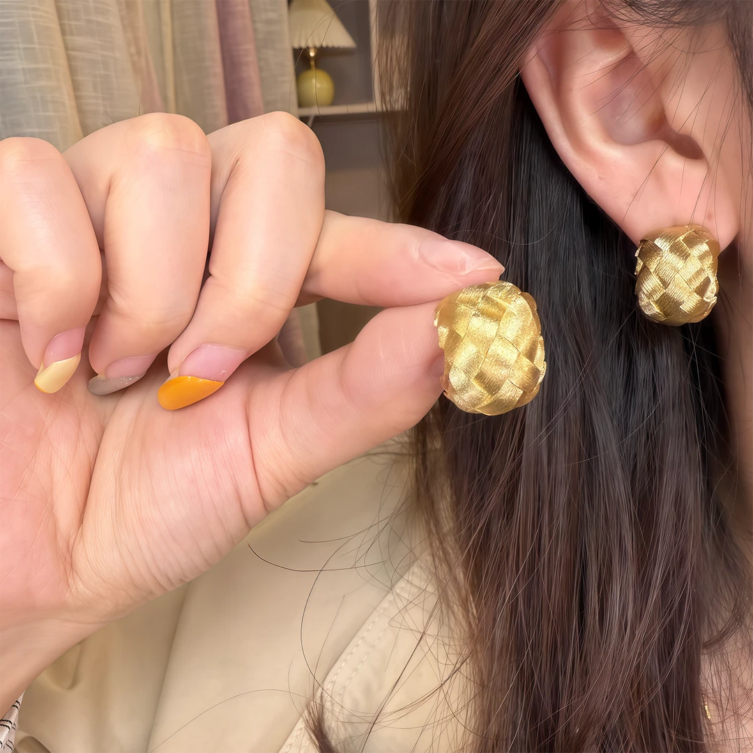 铜合金耳饰 金属风编织豆豆耳钉女气质高级感轻奢耳环耳饰