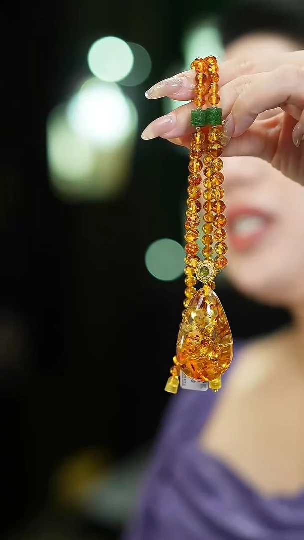 琥珀（花珀）项链未镶嵌双****茶花珀水滴吊坠