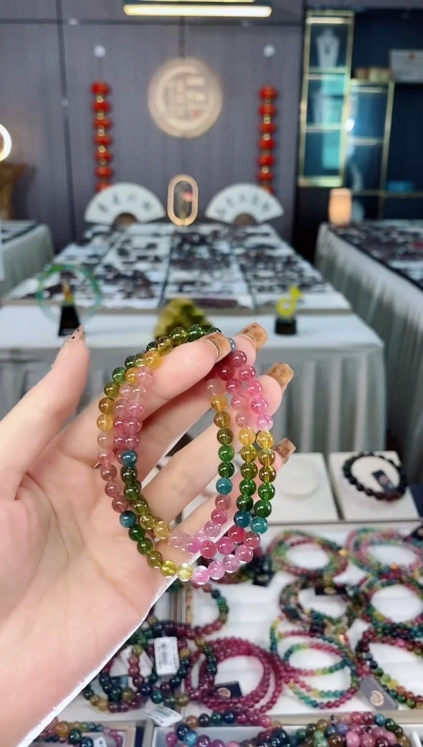 未镶嵌老矿碧玺色标透体三圈手串5mm+碧玺dan多样性发货一条