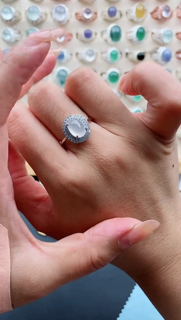 银S925镶嵌戒指翡翠天然缅甸翡翠A货111 10-4