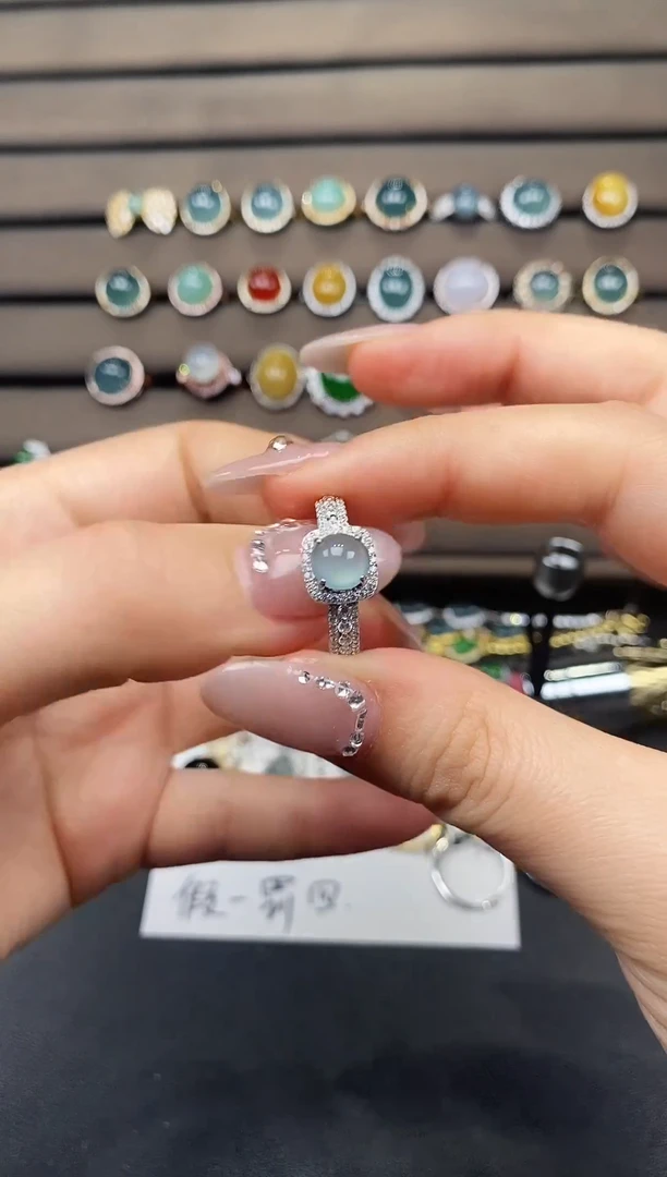 银S925镶嵌戒指翡翠37783