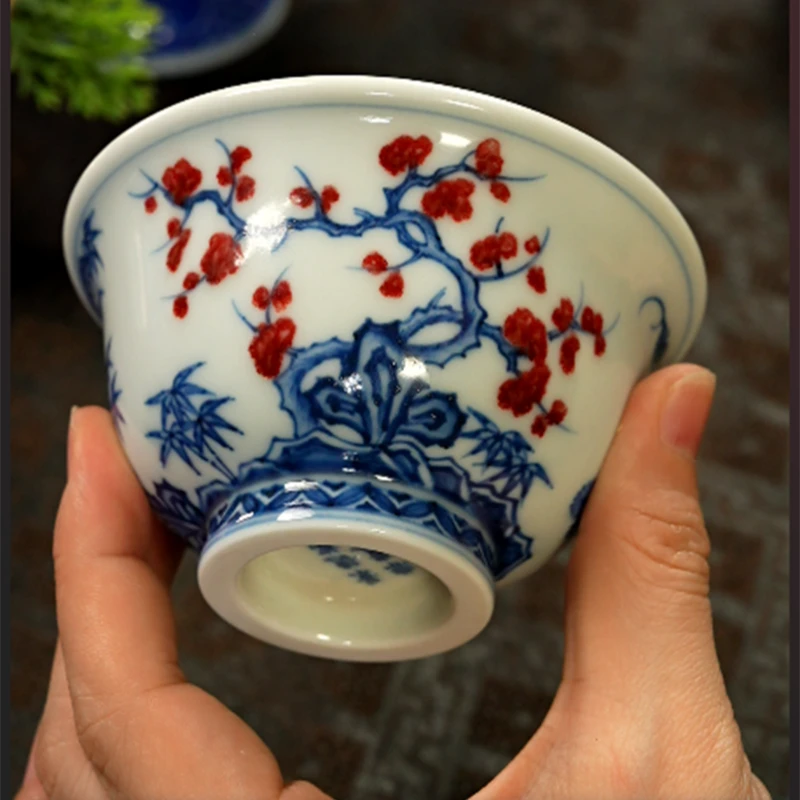 002【景德詺兮】非遗百匠·青花釉里红松竹梅压手杯MX385