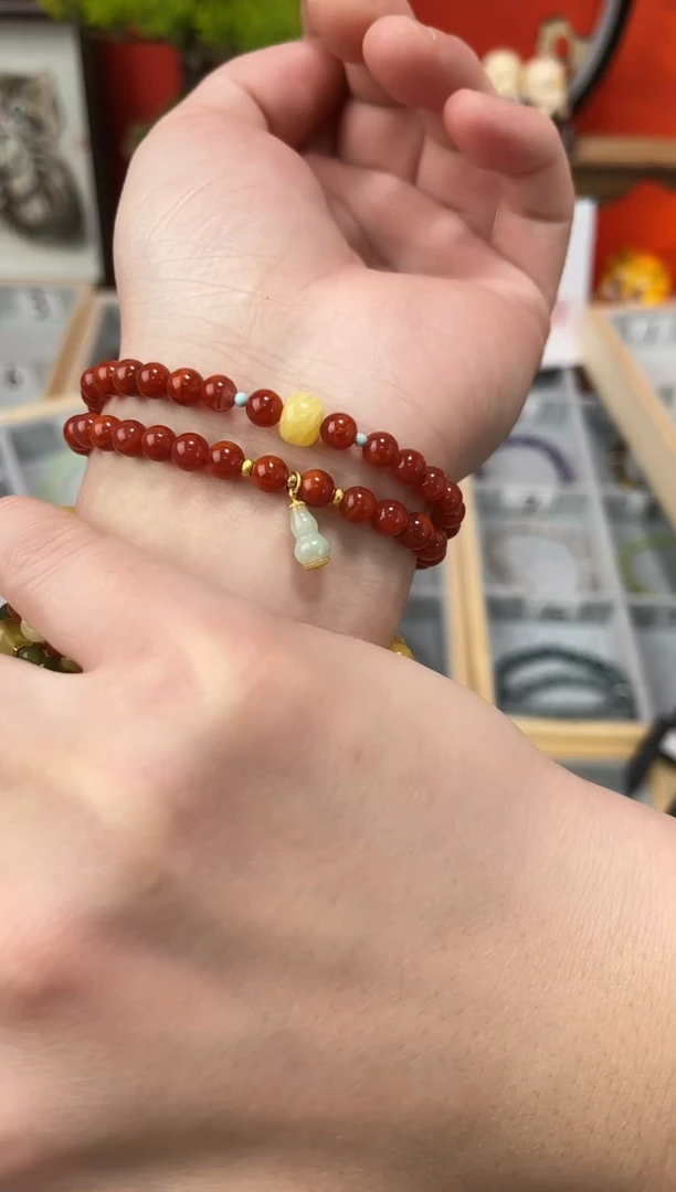 【闪购商品】南红玛瑙手串未镶嵌南红双圈蜜蜡QF-B60（多样性发一）