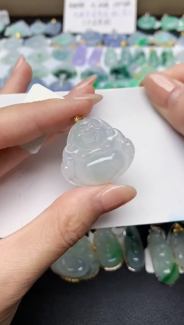 颈饰18K金镶嵌翡翠天然缅甸A货翡翠百元以上9元证书费自理