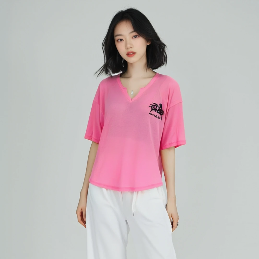 夏季薄款【3877冰丝竹节棉宽松T】时尚休闲微透