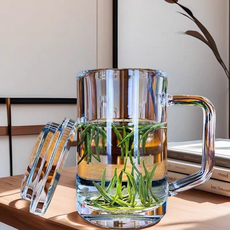 老师傅制作把手商务会议办公室高端水晶玻璃茶杯办公家用泡茶耐热