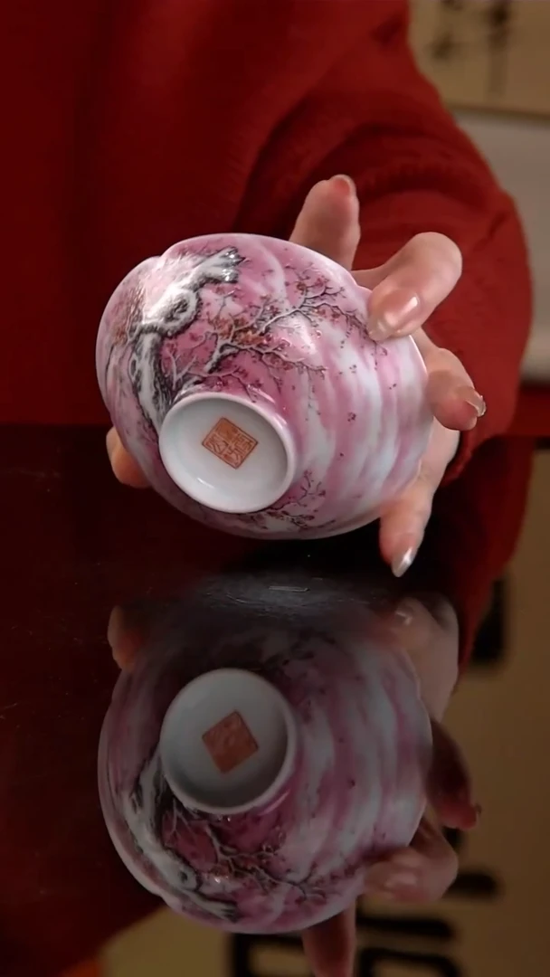 雾雪山坊雪景梅花花口普洱杯