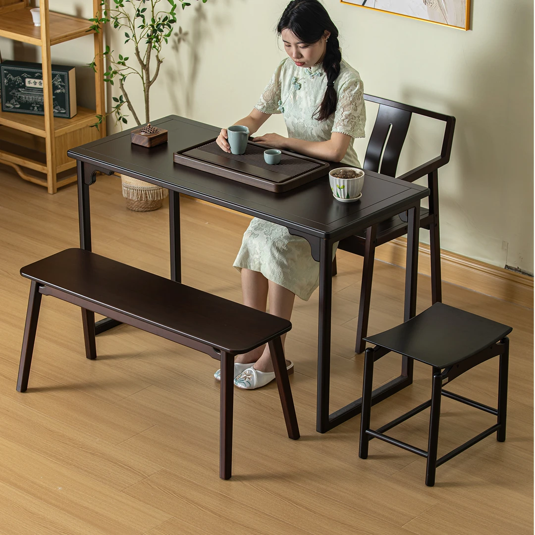 书桌新中式阳台小茶桌黑胡桃色家用茶桌椅组合小茶台喝茶桌画桌子