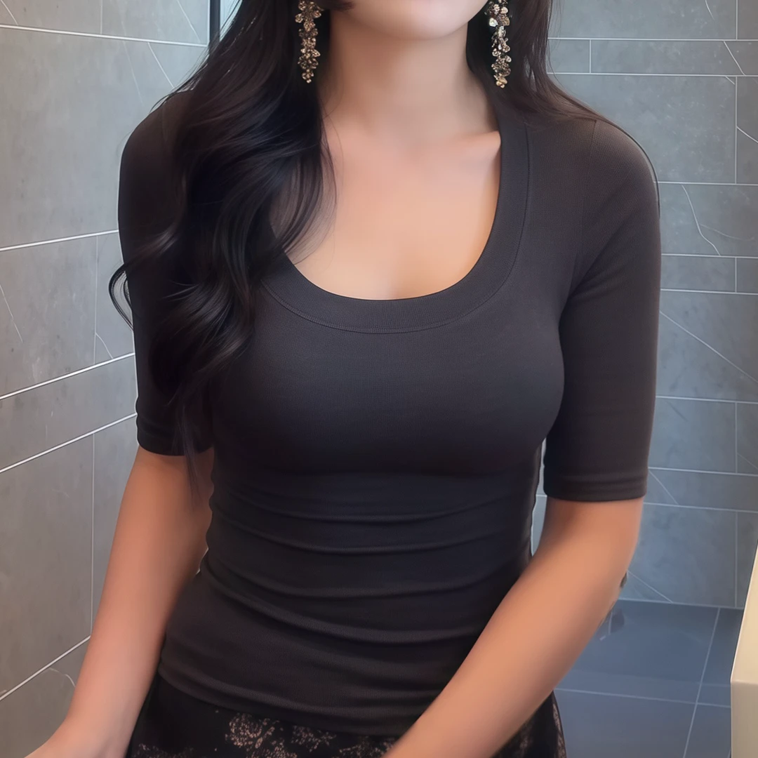 夏季新款百搭U领纯色收腰紧身弹力五分袖薄款凉感针织打底上衣女