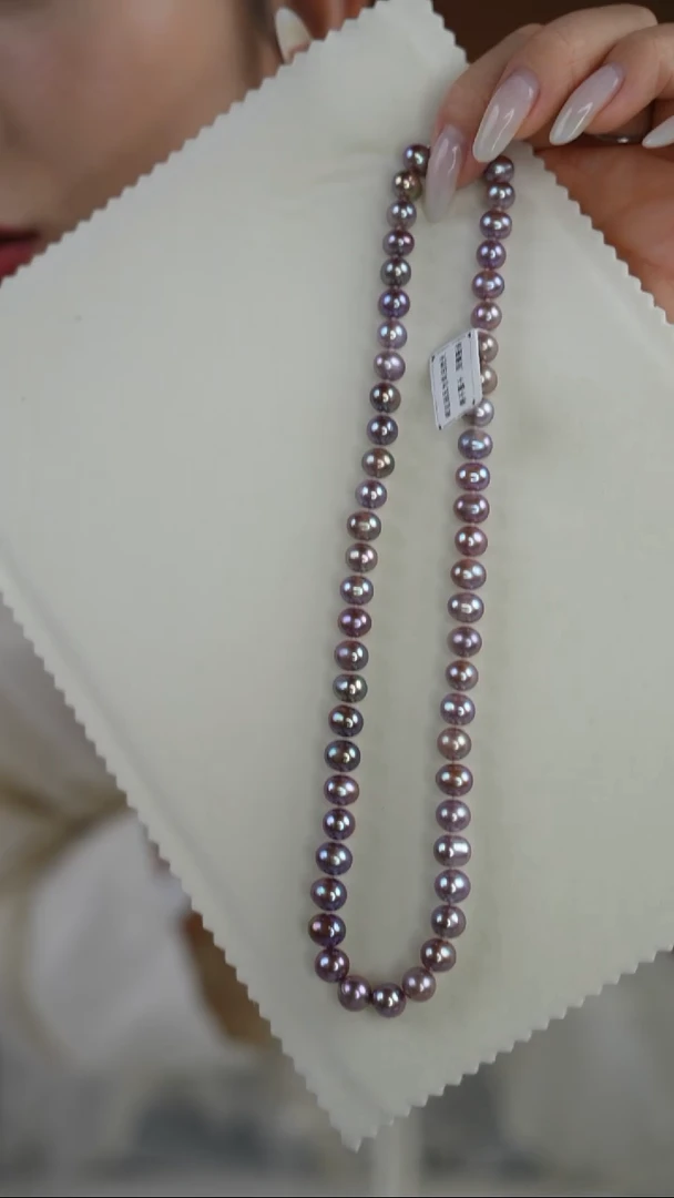 颈饰银S925镶嵌淡水珍珠炫紫 无核 7.5-8.4