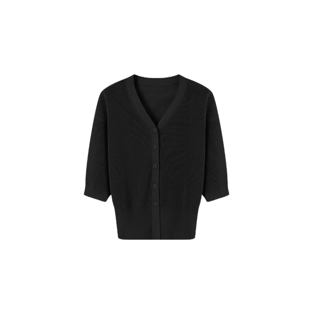 春夏开衫天丝&亚麻混纺简约气质百搭时尚短袖针织衫女夏