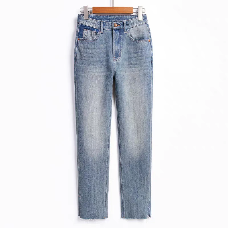 玲姐定制-直筒牛仔裤女春秋2025新款高腰九分弹力烟管裤子109017