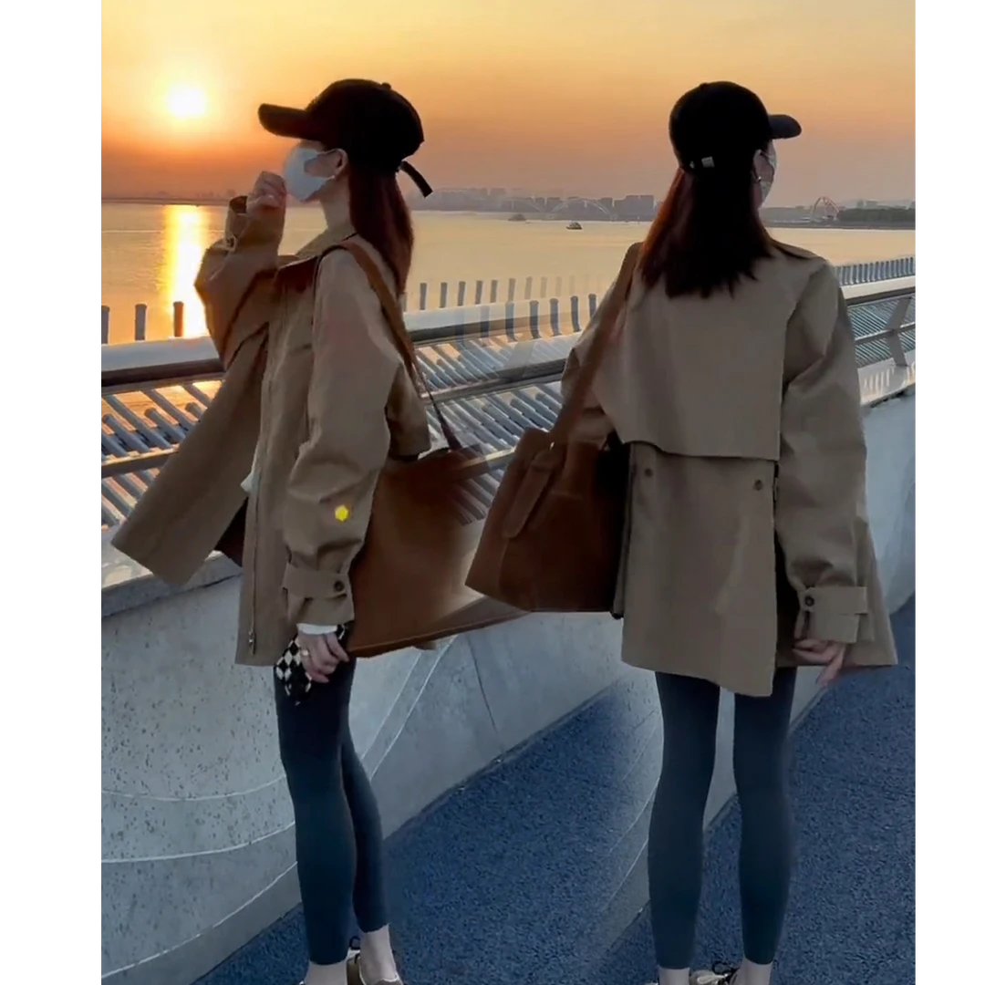 卡其色休闲气质风衣外套女中长款上衣春秋韩版宽松显瘦小个子大衣