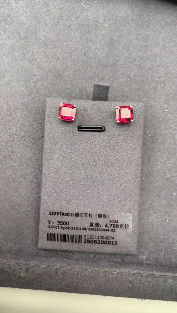 铂Pt950镶嵌耳钉石榴石4.7ct镁铝榴石 定制 GE