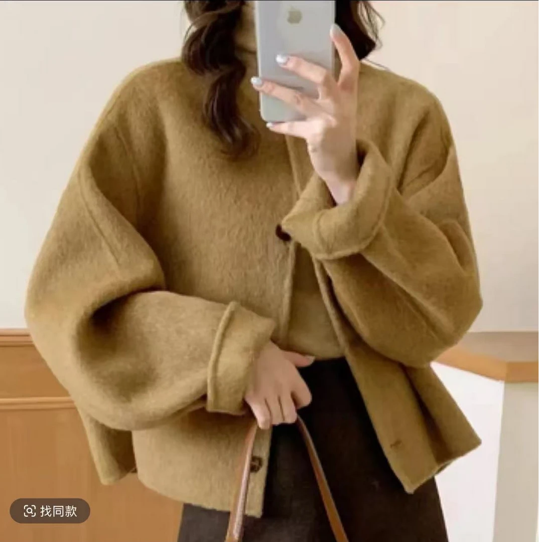 精纺70羊毛天丝混色染织廓形大衣香风毛呢女装外套